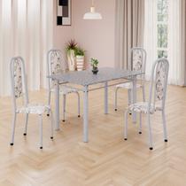 Conjunto de Mesa Retangular 120x75cm Tampo Granito Ocre 4 Cadeiras Lavínea