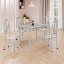 Conjunto de Mesa Retangular 120x75cm Tampo Granito Topázio 4 Cadeiras Lavínea Branco/Arabesco/Mart Pérola Conjunto de Mesa Retangular 120x75cm Tampo Granito Topázio 4 Cadeiras Lavínea Branco/Arabesco/Mart Pérola