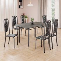 Conjunto de Mesa Retangular 140x75cm Tampo Ardósia Indiano 6 Cadeiras Lavínea Prata/Preto Floral/Mart Conjunto de Mesa Retangular 140x75cm Tampo Ardósia Indiano 6 Cadeiras Lavínea Prata/Preto Floral/Mart