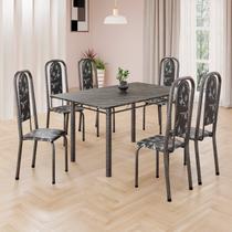 Conjunto de Mesa Retangular 140x75cm Tampo Ardósia Indiano 6 Cadeiras Lavínea