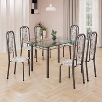 Conjunto de Mesa Retangular 140x75cm Tampo de Vidro 6 Cadeiras Lavínea