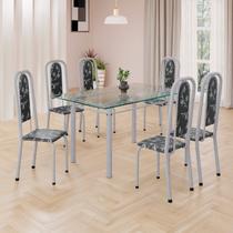 Conjunto de Mesa Retangular 140x75cm Tampo de Vidro 6 Cadeiras Lavínea