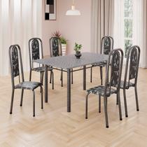 Conjunto de Mesa Retangular 140x75cm Tampo Granito Ocre 6 Cadeiras Lavínea