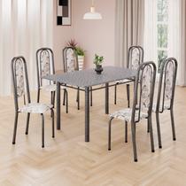 Conjunto de Mesa Retangular 140x75cm Tampo Granito Ocre 6 Cadeiras Lavínea