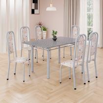 Conjunto de Mesa Retangular 140x75cm Tampo Granito Ocre 6 Cadeiras Lavínea