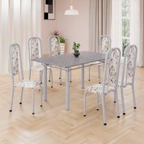 Conjunto de Mesa Retangular 140x75cm Tampo Granito Ocre 6 Cadeiras Lavínea