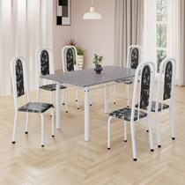 Conjunto de Mesa Retangular 140x75cm Tampo Granito Ocre 6 Cadeiras Lavínea