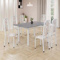 Conjunto de Mesa Retangular 140x75cm Tampo Granito Ocre 6 Cadeiras Lavínea