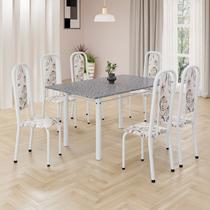 Conjunto de Mesa Retangular 140x75cm Tampo Granito Ocre 6 Cadeiras Lavínea