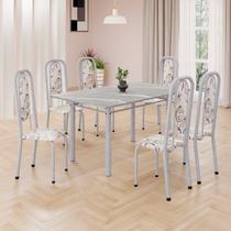 Conjunto de Mesa Retangular 140x75cm Tampo Granito Topázio 6 Cadeiras Lavínea Branco/Arabesco/Mart Pérola Conjunto de Mesa Retangular 140x75cm Tampo Granito Topázio 6 Cadeiras Lavínea Branco/Arabesco/Mart Pérola