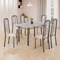 Conjunto de Mesa Retangular 140x75cm Tampo Granito Topázio 6 Cadeiras Lavínea