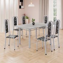 Conjunto de Mesa Retangular 140x75cm Tampo Granito Topázio 6 Cadeiras Lavínea