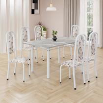 Conjunto de Mesa Retangular 140x75cm Tampo Granito Topázio 6 Cadeiras Lavínea