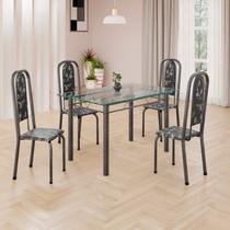 Conjunto de Mesa Retangular a 120x75cm Tampo de Vidro 4 Cadeiras Lavínea Conjunto de Mesa Retangular a 120x75cm Tampo de Vidro 4 Cadeiras Lavínea