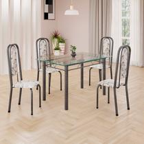 Conjunto de Mesa Retangular a 120x75cm Tampo de Vidro 4 Cadeiras Lavínea