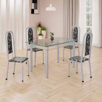 Conjunto de Mesa Retangular a 120x75cm Tampo de Vidro 4 Cadeiras Lavínea
