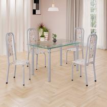 Conjunto de Mesa Retangular a 120x75cm Tampo de Vidro 4 Cadeiras Lavínea