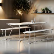 Conjunto de Mesa Retangular com 2 Bancos Retrô Para Área Gourmet 180X90cm Varetas Conjunto de Mesa Retangular com 2 Bancos Retrô Para Área Gourmet 180X90cm Varetas