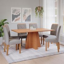 Conjunto de Mesa Retangular com Tampo de MDF Cinamomo Maitê e 6 Cadeiras Fernanda Linho Grafite e Madeira Conjunto de Mesa Retangular com Tampo de MDF Cinamomo Maitê e 6 Cadeiras Fernanda Linho Grafite e Madeira