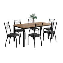 Conjunto de Mesa Retangular com Tampo de MDP Amadeirado e 6 Cadeiras Adriana Revestimento Sintético Silver e Preto
