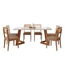 Conjunto de Mesa Retangular com Tampo de Vidro Caju e 6 Cadeiras Palmas Linho Marrom e Cinamomo Conjunto de Mesa Retangular com Tampo de Vidro Caju e 6 Cadeiras Palmas Linho Marrom e Cinamomo
