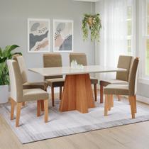 Conjunto de Mesa Retangular com Tampo de Vidro Off White Maitê e 6 Cadeiras Tais e Maia Suede Joli e Amadeirado Conjunto de Mesa Retangular com Tampo de Vidro Off White Maitê e 6 Cadeiras Tais e Maia Suede Joli e Amadeirado