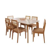 Conjunto de Mesa Retangular com Tampo de Vidro Off White Papaia e 6 Cadeiras Palmas Revestimento Sintético Marrom e Cinamomo Conjunto de Mesa Retangular com Tampo de Vidro Off White Papaia e 6 Cadeiras Palmas Revestimento Sintético Marrom e Cinamomo