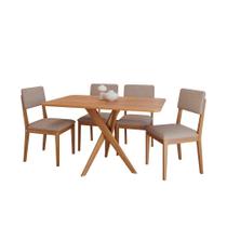 Conjunto de Mesa Retangular com Tampo MDF Cacau e 4 Cadeiras Sabiá Linho Marrom e Cinamomo Conjunto de Mesa Retangular com Tampo MDF Cacau e 4 Cadeiras Sabiá Linho Marrom e Cinamomo