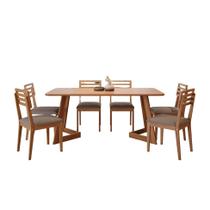 Conjunto de Mesa Retangular com Tampo MDF Caju e 6 Cadeiras Juparanã Linho Bege e Cinamomo Conjunto de Mesa Retangular com Tampo MDF Caju e 6 Cadeiras Juparanã Linho Bege e Cinamomo