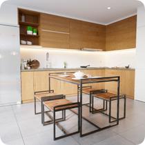 Conjunto de Mesa Retangular e 4 Bancos Industrial Preto
