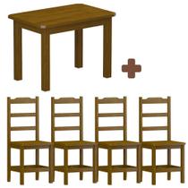 Conjunto de Mesa Retangular e 4 Cadeiras de Madeira Maciça - Imbuia - NEMARGI