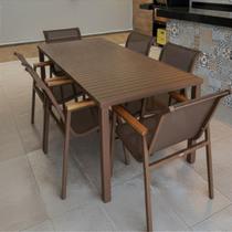 Conjunto de Mesa Retangular Grande com 6 Cadeiras Modelo Praia para Jardim e Área Externa Conjunto de Mesa Retangular Grande com 6 Cadeiras Modelo Praia para Jardim e Área Externa