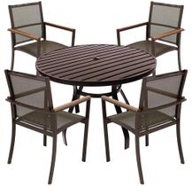 Conjunto de Mesa Ripada 1,20m + 4 Cadeiras Amélia Tela Sling para Área Externa