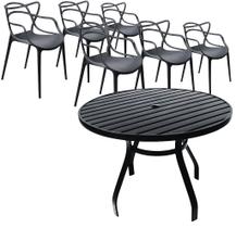 Conjunto de Mesa Ripada 1,20m em Alumínio com 6 Cadeiras Alegra para Área Externa e Jantar