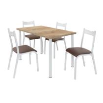Conjunto de mesa rubi pop tampo laminado carvalho montreal 1,10m x 0,72m retangular com 4 cadeiras tubo branco - ciplafe