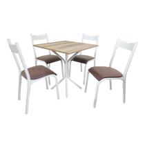 Conjunto de mesa rubi x tampo laminado carvalho montreal 0,68m x 0,68m retangular com 4 cadeiras tubo branco - ciplafe