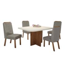 Conjunto de Mesa Sala de Jantar 4 Cadeiras 0,90m Exclusive Luxo Amêndoa / Cinza - BOM PASTOR