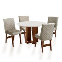 Conjunto de Mesa Sala de Jantar 4 cadeiras Redonda 1,03m Athenas Cedro/Areia