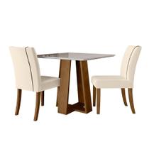 Conjunto de Mesa Sala de Jantar Atenas com 2 Cadeiras Carvalho/Off White/Bege 0,90m Quadrada Dobuê - DOBUE