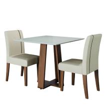 Conjunto de Mesa Sala de Jantar Atenas com 2 Cadeiras Carvalho/Off White/Bege 0,90m Quadrada Dobuê Conjunto de Mesa Sala de Jantar Atenas com 2 Cadeiras Carvalho/Off White/Bege 0,90m Quadrada Dobuê