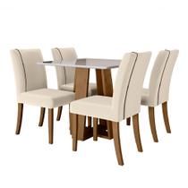 Conjunto de Mesa Sala de Jantar Atenas com 4 Cadeiras Carvalho/Off White/Bege 0,90m Dobuê - DOBUE