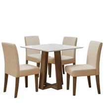 Conjunto de Mesa Sala de Jantar Athenas 0,90m 4 Cadeiras Trieste Cedro / Off White / Areia Dobuê - DOBUE