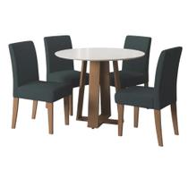 Conjunto de Mesa Sala de Jantar Athenas Redonda 1,03m 4 Cadeiras Trieste Cedro / Off White / Chumbo Conjunto de Mesa Sala de Jantar Athenas Redonda 1,03m 4 Cadeiras Trieste Cedro / Off White / Chumbo