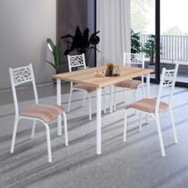 Conjunto De Mesa Sala De Jantar Com 4 Cadeiras Em Aço Branco Carvalho Com Estofado Capuccino Tizo Shop Jm