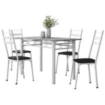 Conjunto De Mesa Sala De Jantar Com 4 Cadeiras Leia Tubular Granito 1,20m Artefamol Branco / Preto Conjunto De Mesa Sala De Jantar Com 4 Cadeiras Leia Tubular Granito 1,20m Artefamol Branco / Preto