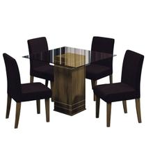 Conjunto De Mesa Sala de Jantar Com Tampo De Vidro 0,80m Onix 4 Cadeiras Trieste Cedro / Chocolate Dobuê - Movale