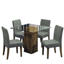 Conjunto De Mesa Sala de Jantar Com Tampo De Vidro 0,80m Onix 4 Cadeiras Trieste Cedro / Mascavo Dobuê - Movale