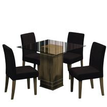 Conjunto De Mesa Sala de Jantar Com Tampo De Vidro 1m Onix 4 Cadeiras Trieste Cedro / Chocolate Dobuê