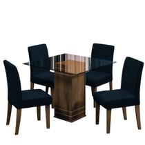 Conjunto De Mesa Sala de Jantar Com Tampo De Vidro 1m Onix 4 Cadeiras Trieste Cedro / Chumbo Dobuê - DOBUE
