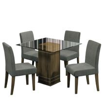 Conjunto De Mesa Sala de Jantar Com Tampo De Vidro 1m Onix 4 Cadeiras Trieste Cedro / Mascavo Dobuê - DOBUE